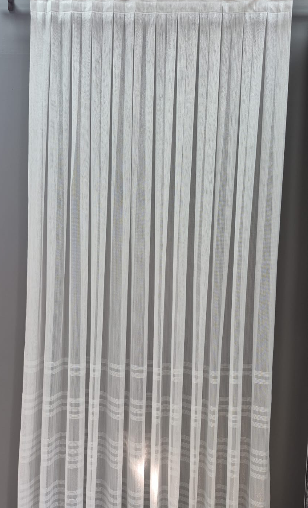 Etek Sıralı Bantlı Gümüş Tül Perde